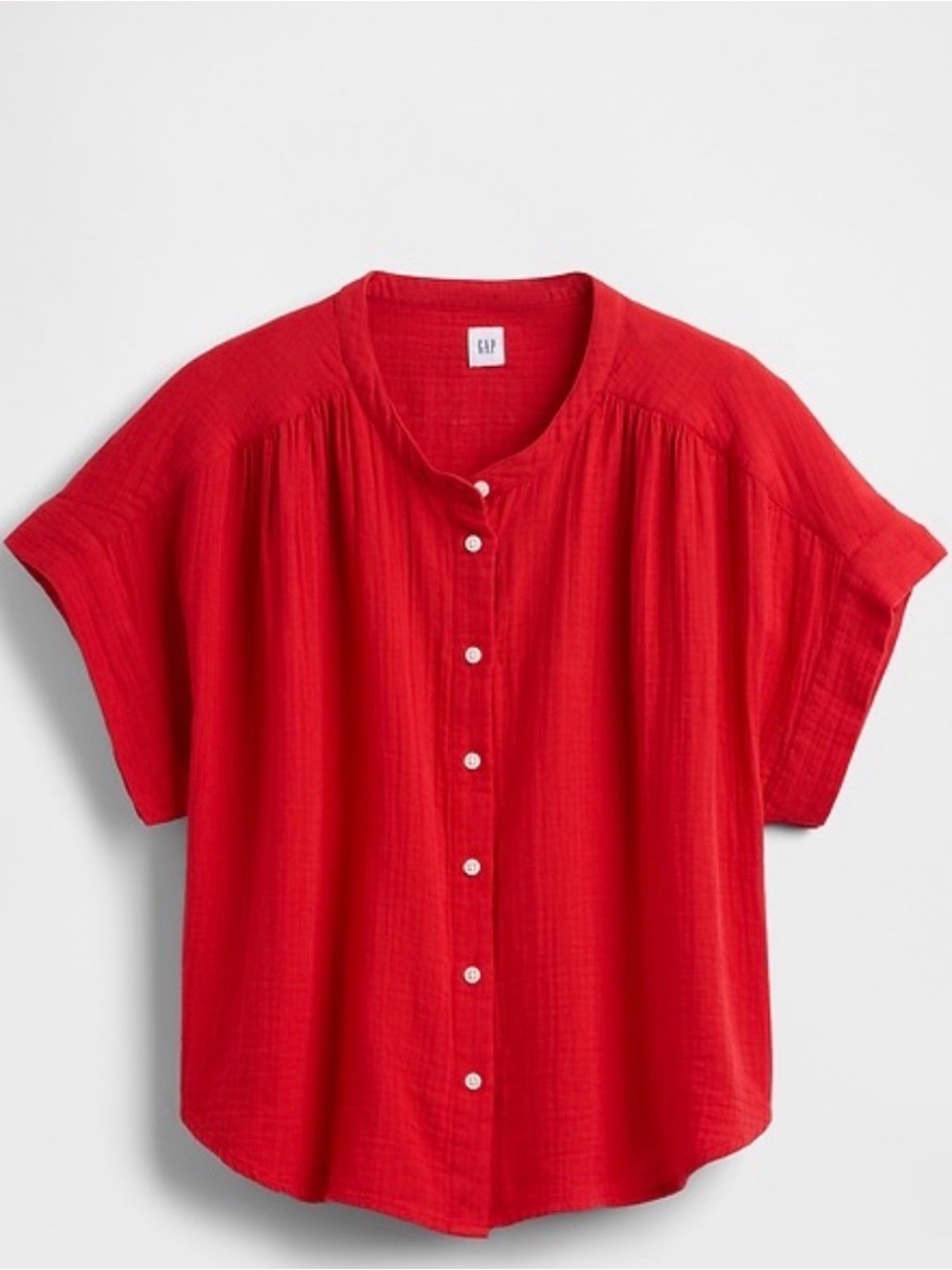 GAP Vibrant Red Short-Sleeve Button-Down Blouse